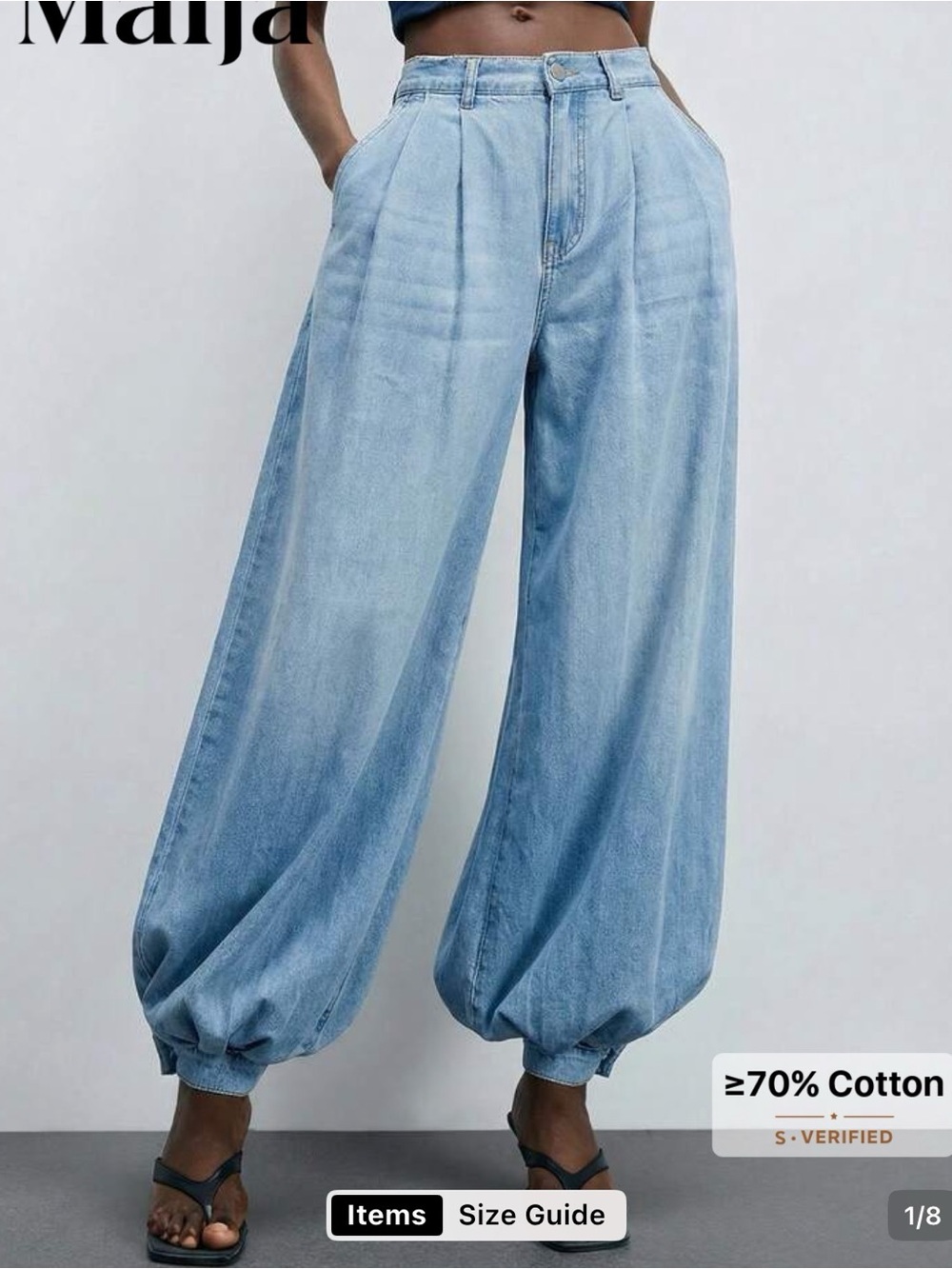 Light Blue Wide-Leg Balloon Jeans - Women